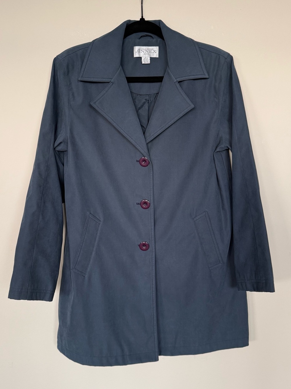 Vintage 90’s Casual Corner Annex Blue Trench Coat Blazer Size Small Petite